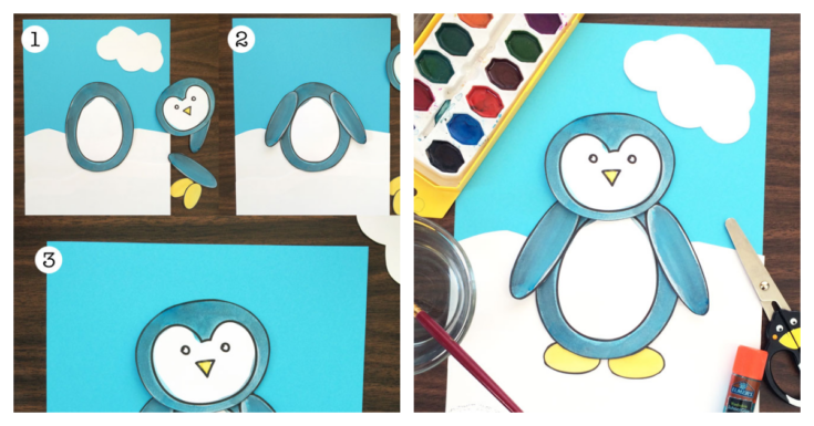 penguin-coloring-page-and-penguin-crafts-735x385 Penguin Crafts for Preschoolers