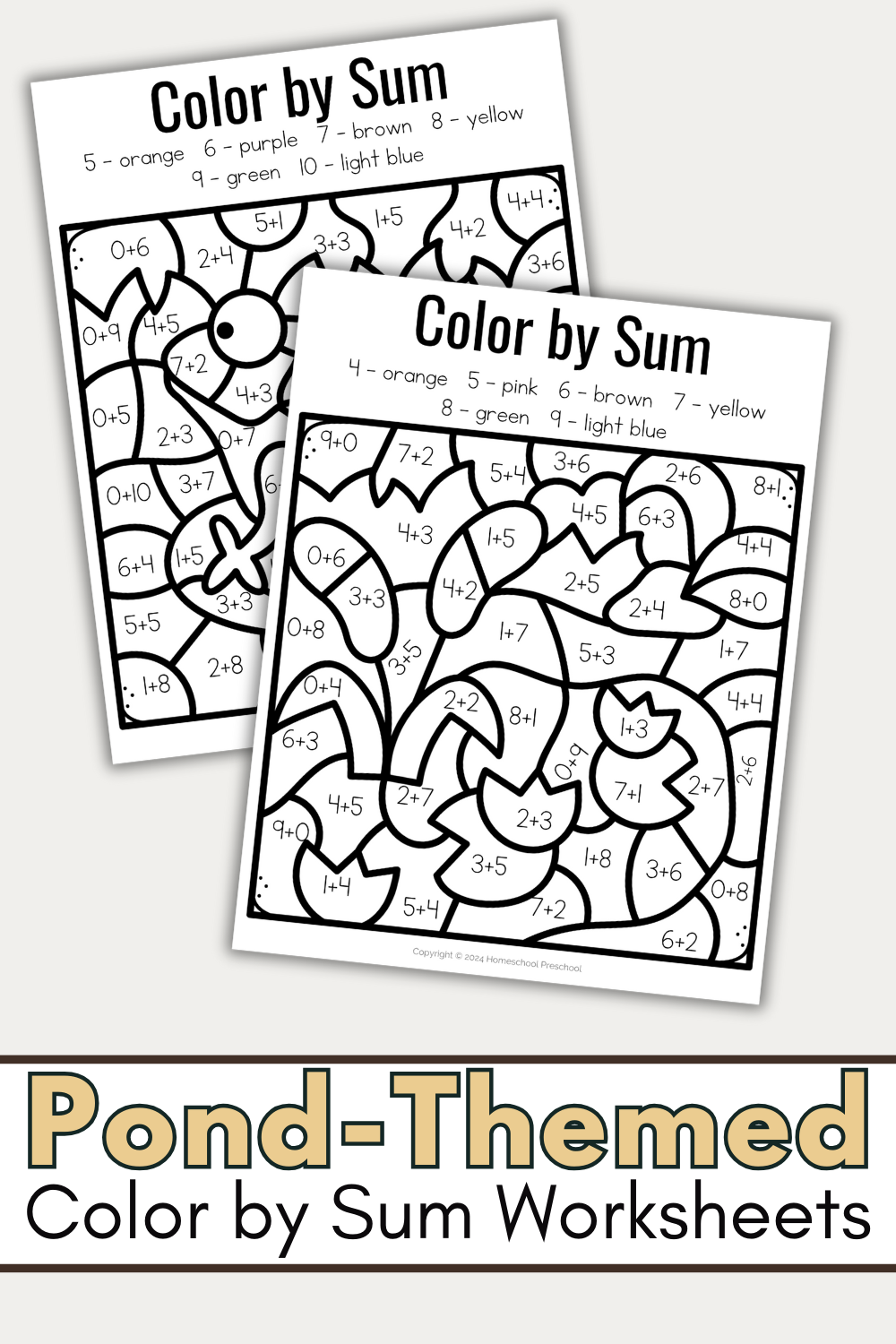pond-themed-color-by-sum Color by Sum Worksheets