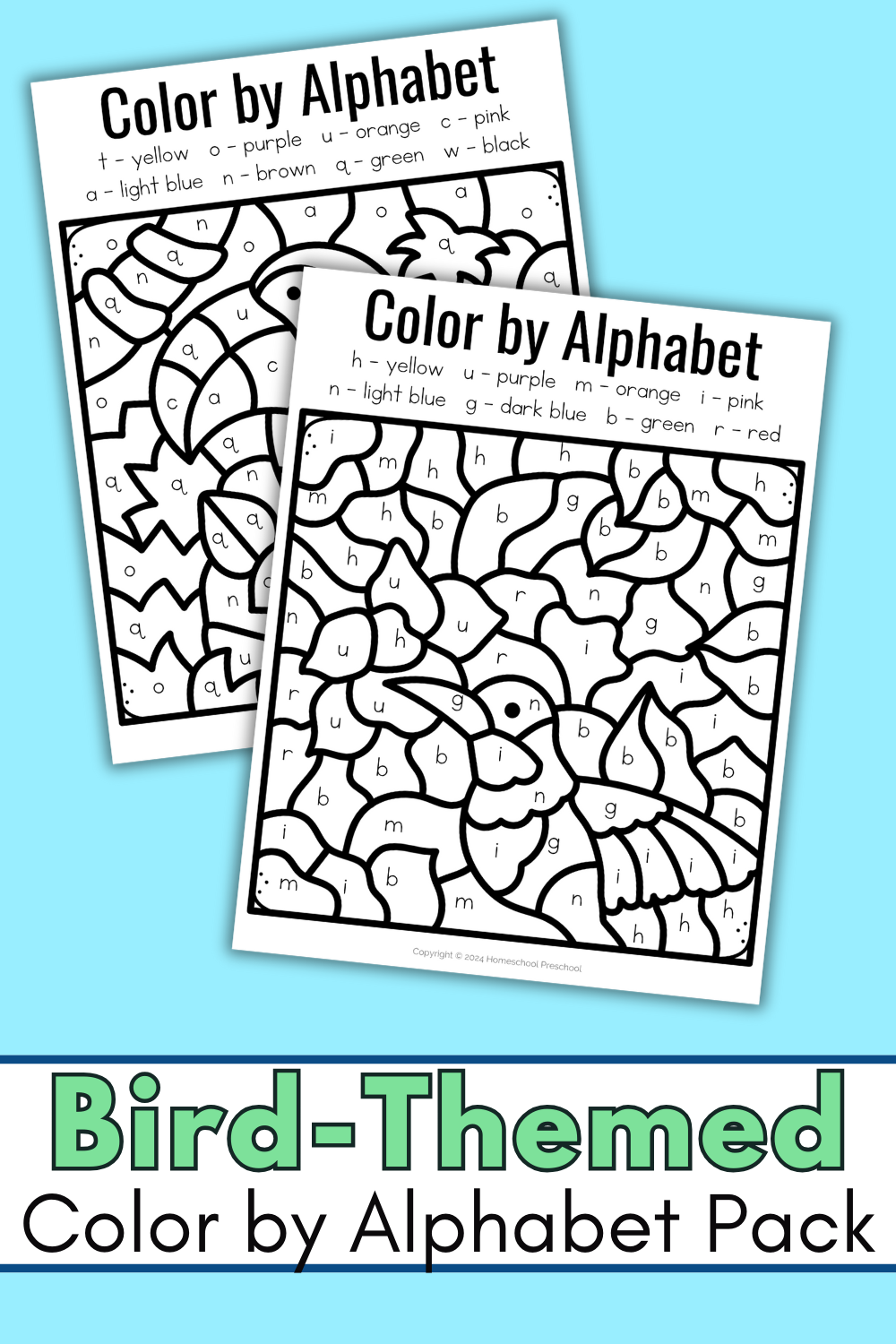 preschool-bird-activities Bird-Themed Color by Alphabet Worksheets