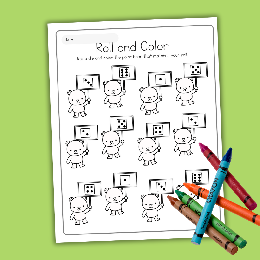 roll-and-color Printable Polar Bear Worksheets