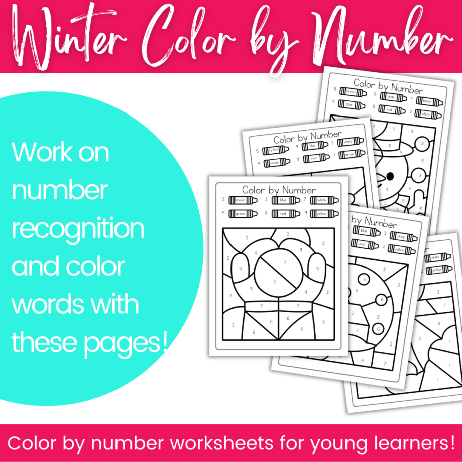 winter-color-by-number Printable Polar Bear Worksheets