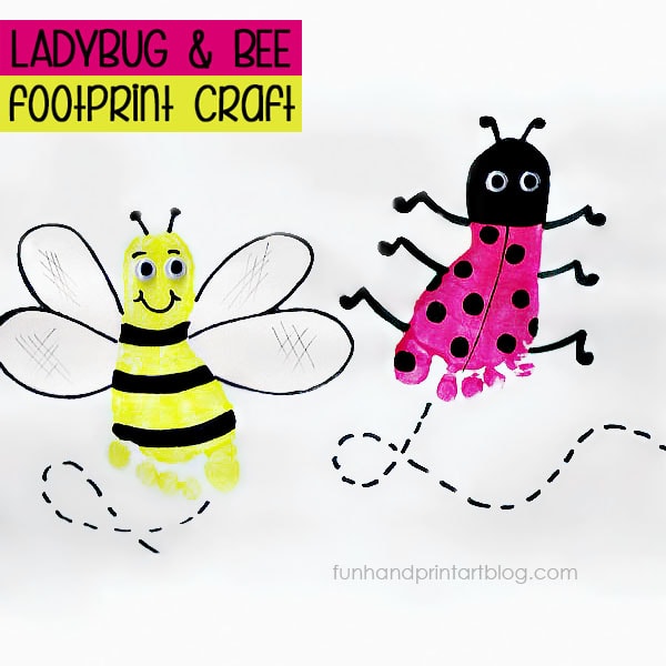Ladybug-bee-footprint-craft Spring Footprint Crafts