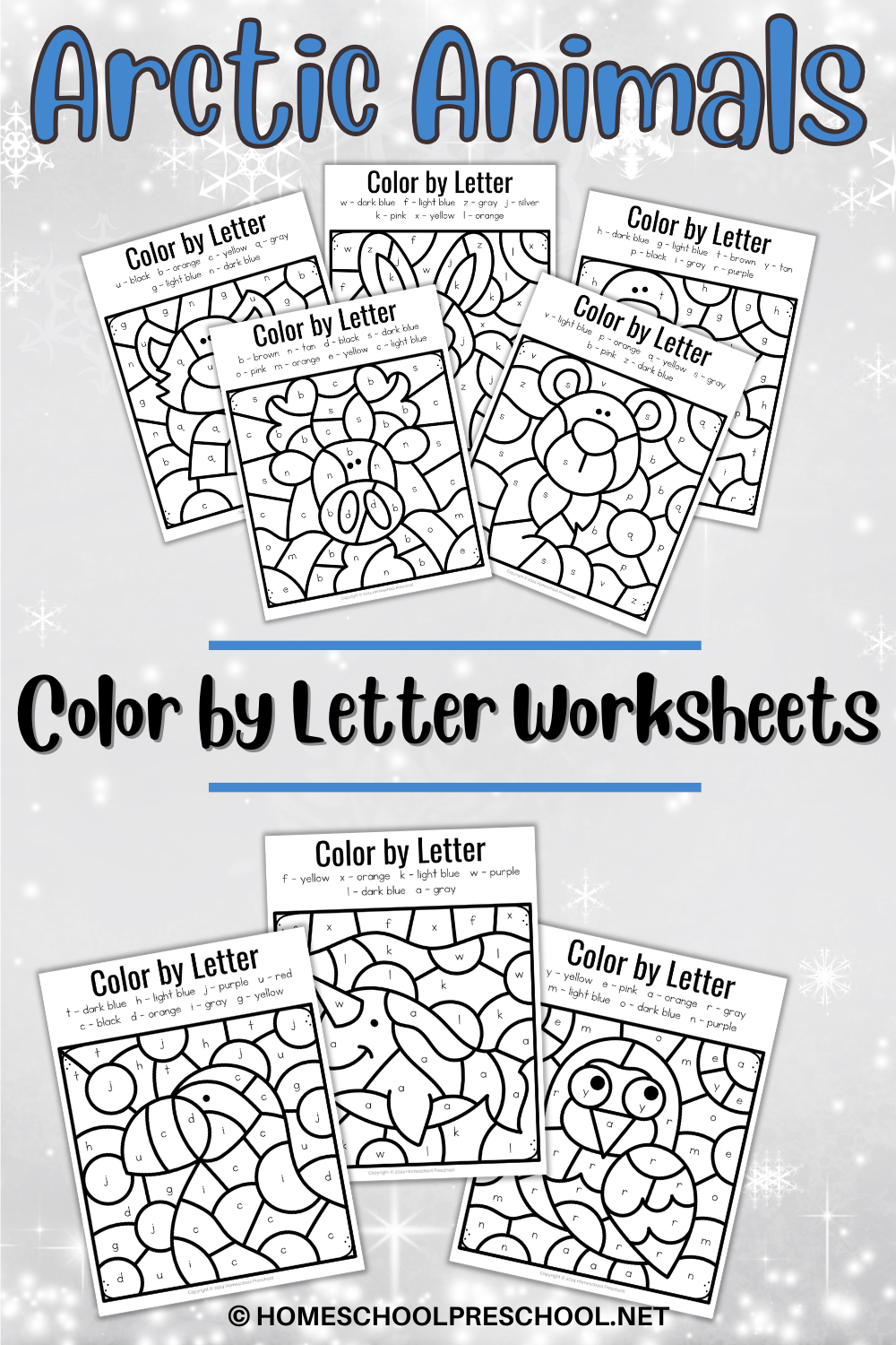 arctic-animals-color-by-letter-printable Arctic Animals Color by Letter Printable