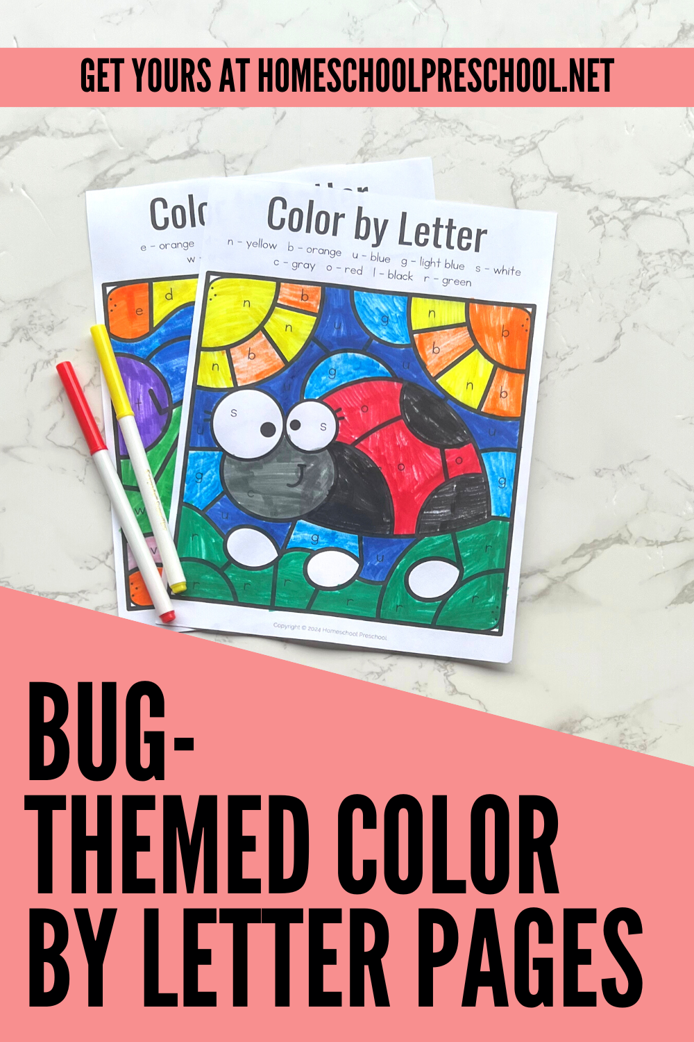 kindergarten-bug-activities Bugs Color by Letters Printable