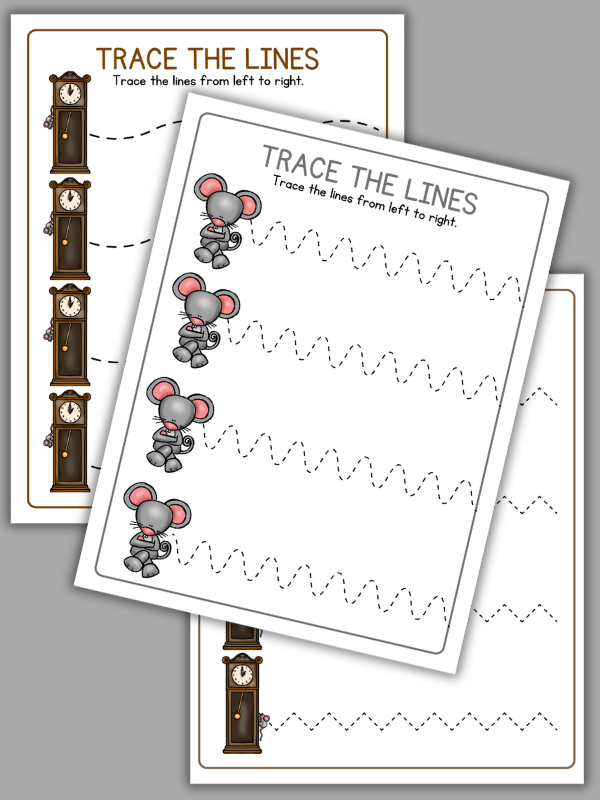 HIckory Dickory Dock Tracing Lines Worksheets