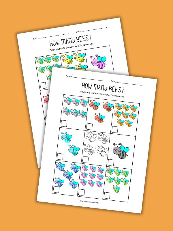 Bee Counting Worksheets
