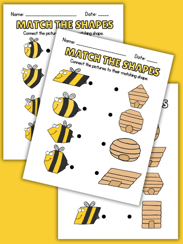 Bee Shape Matching Worksheets