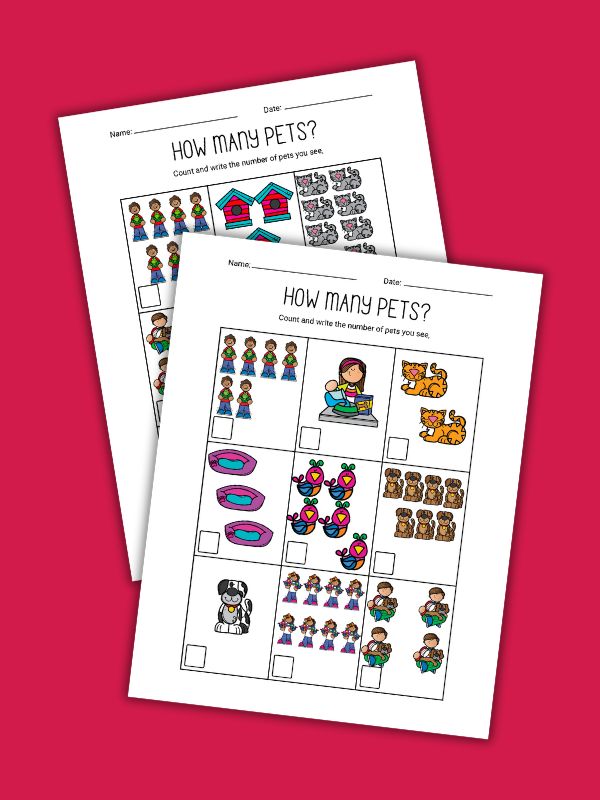 Pet Counting Worksheets