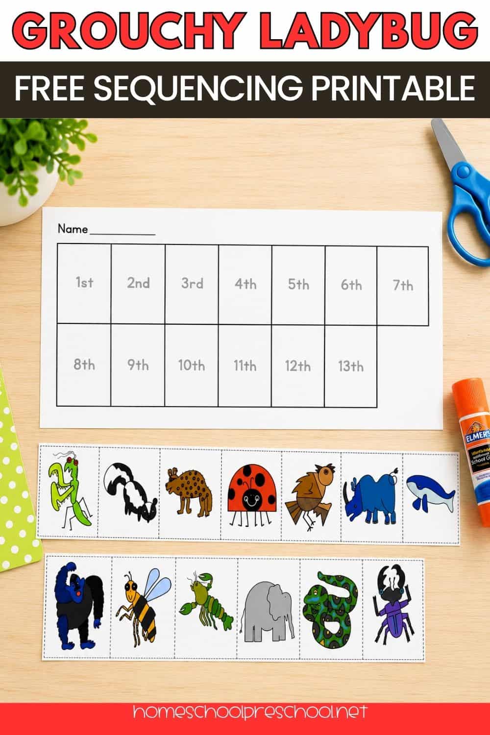 The Grouchy Ladybug sequencing printable activity for preschoolers