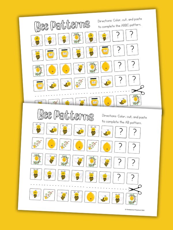 Bee Pattern Worksheets