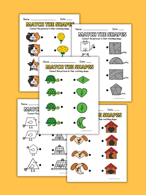 Pet Shape Matching Worksheets