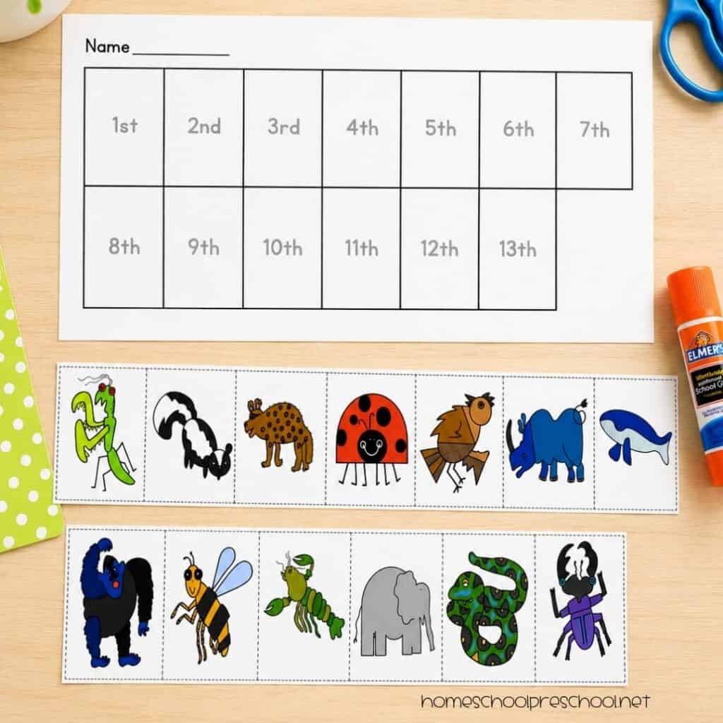 The Grouchy Ladybug sequencing worksheet with printable story cards