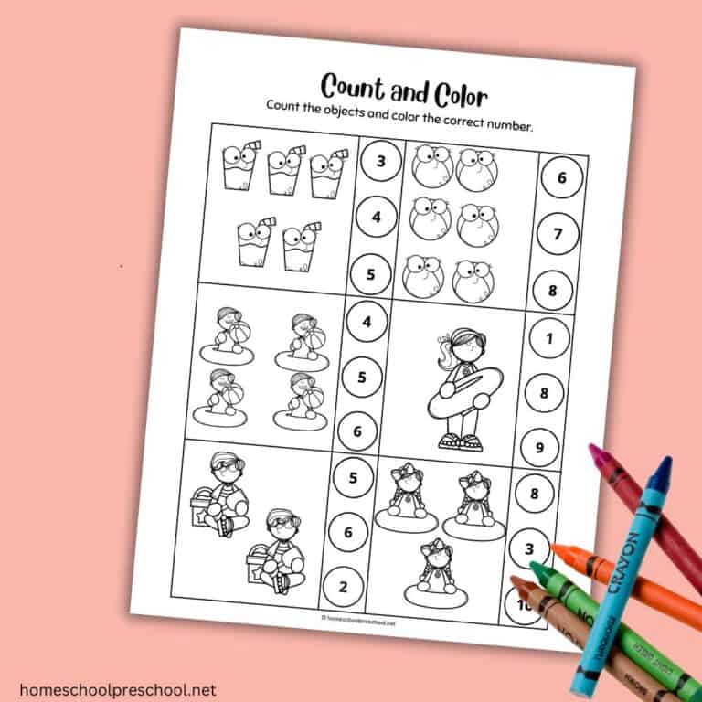Free Beach Counting for Preschool Worksheets | Math Fun!