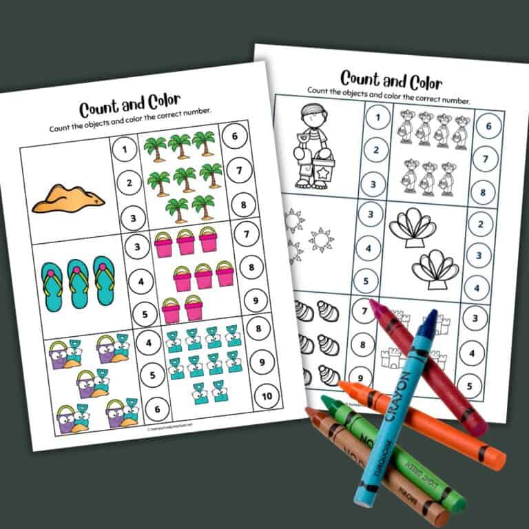 Free Beach Counting for Preschool Worksheets | Math Fun!