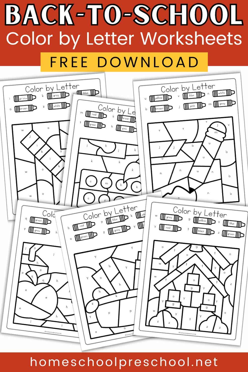 Fun Back to School Color by Letter Worksheets