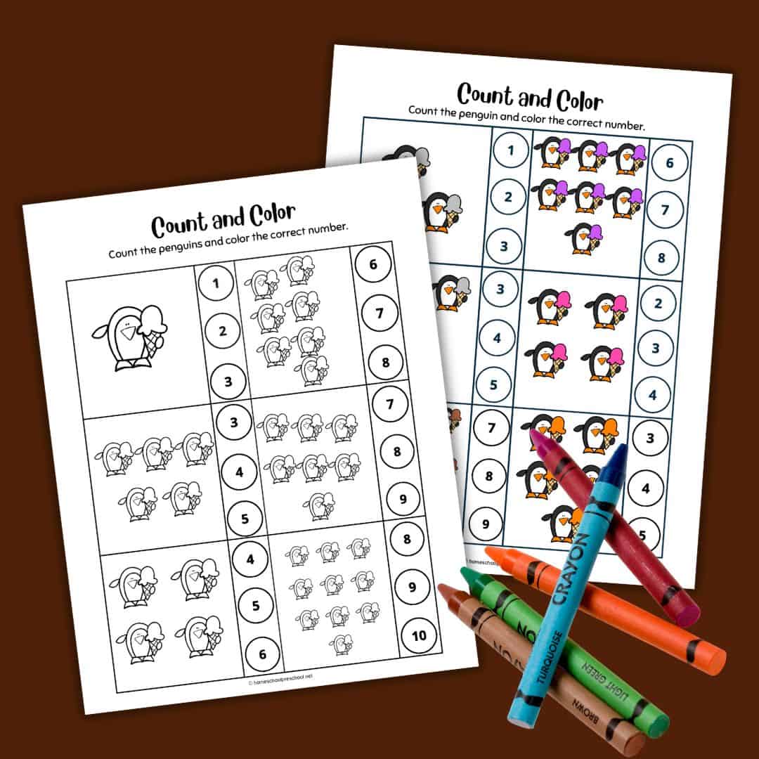 Fun Ice Cream Penguins Counting Worksheets for Preschool