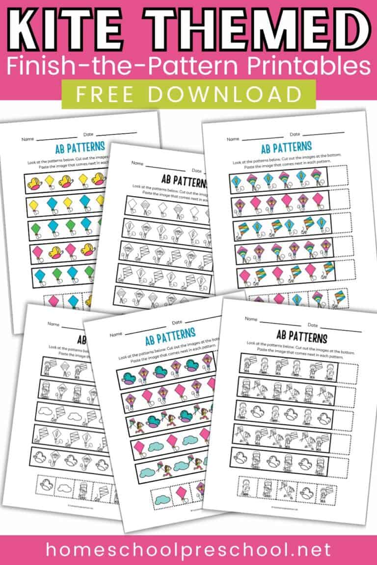 Free Kite AB Pattern Worksheets for Preschoolers