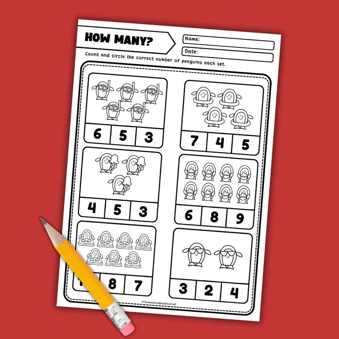 Free Beach Penguins Math Worksheets for Preschool Fun!