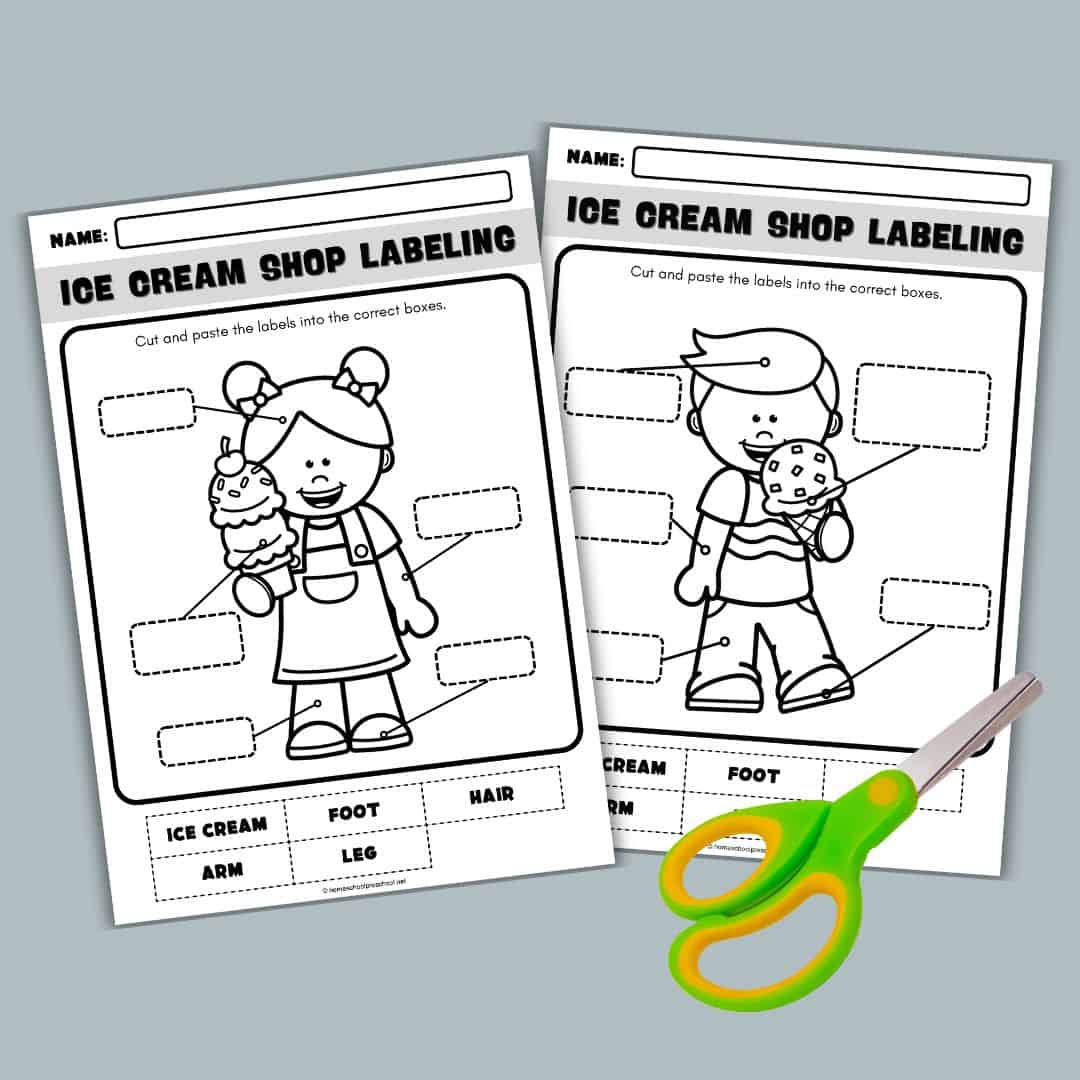 Ice Cream Shop Label the Picture Worksheets