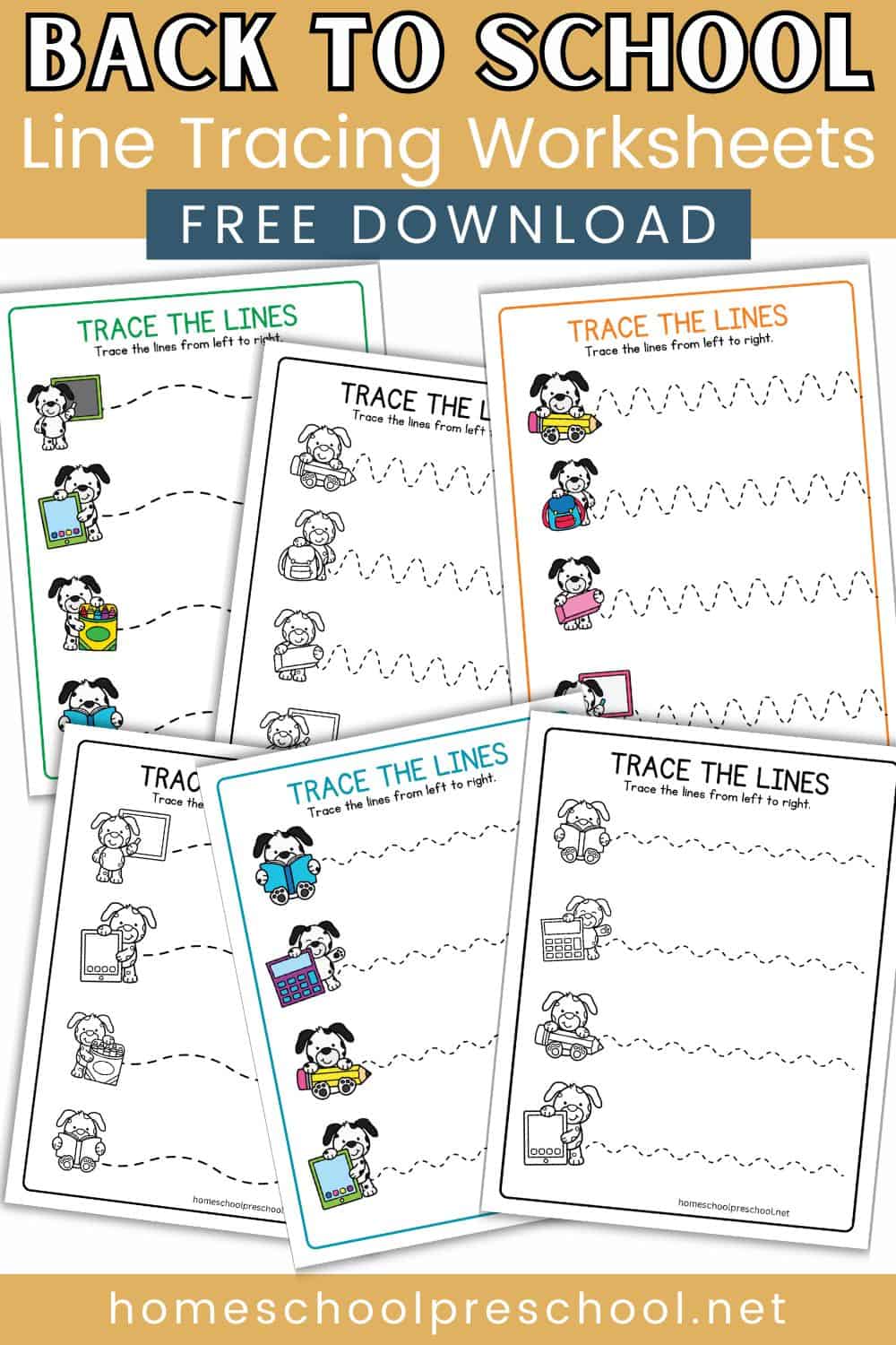 Back to School Line Tracing Worksheets for Preschoolers
