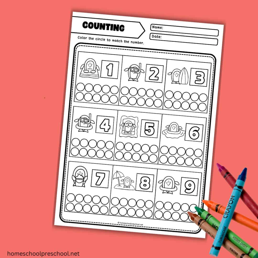 Free Beach Penguins Math Worksheets for Preschool Fun!