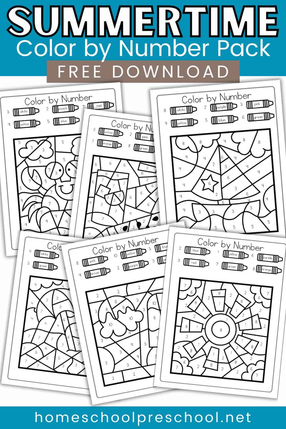 Fun Color by Number Summer Printables for Preschoolers