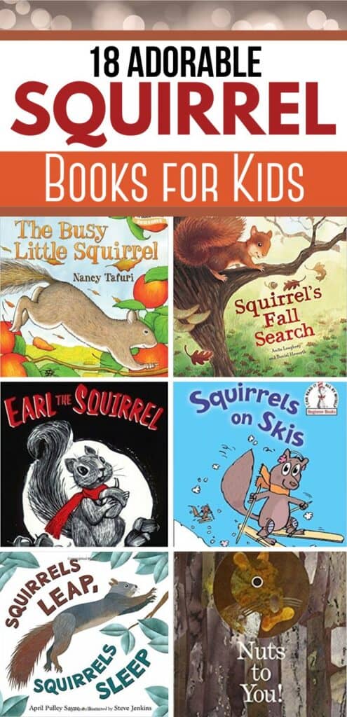 Squirrel books for kids featuring preschool picture books about squirrels, fall, acorns, and woodland animals.