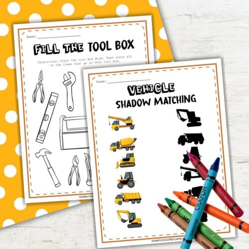 Free Construction Theme Preschool Printables for Kids