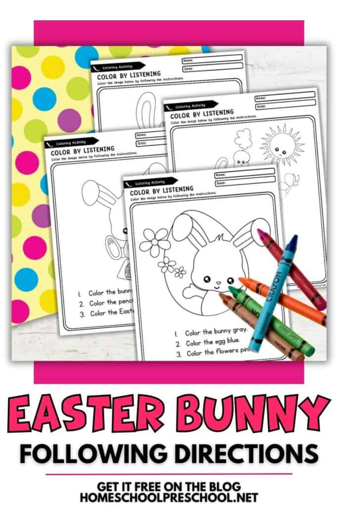 Easter Following Directions Worksheets for Preschoolers