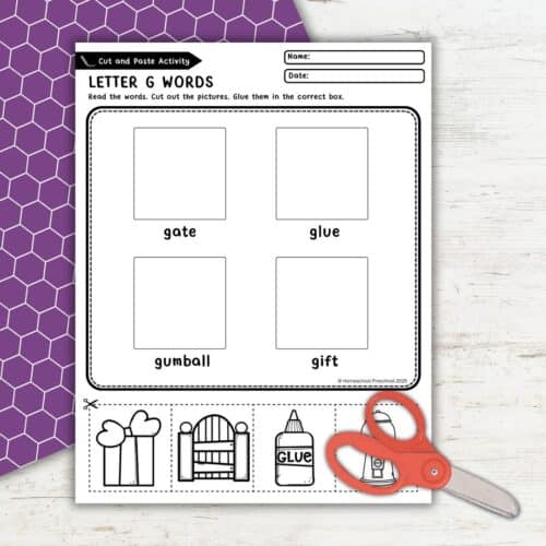 Fun Letter G Cut and Paste Worksheets for Preschoolers