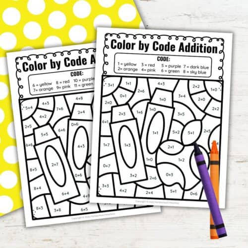 Crayon Color by Sum Worksheets for Fun Math Practice