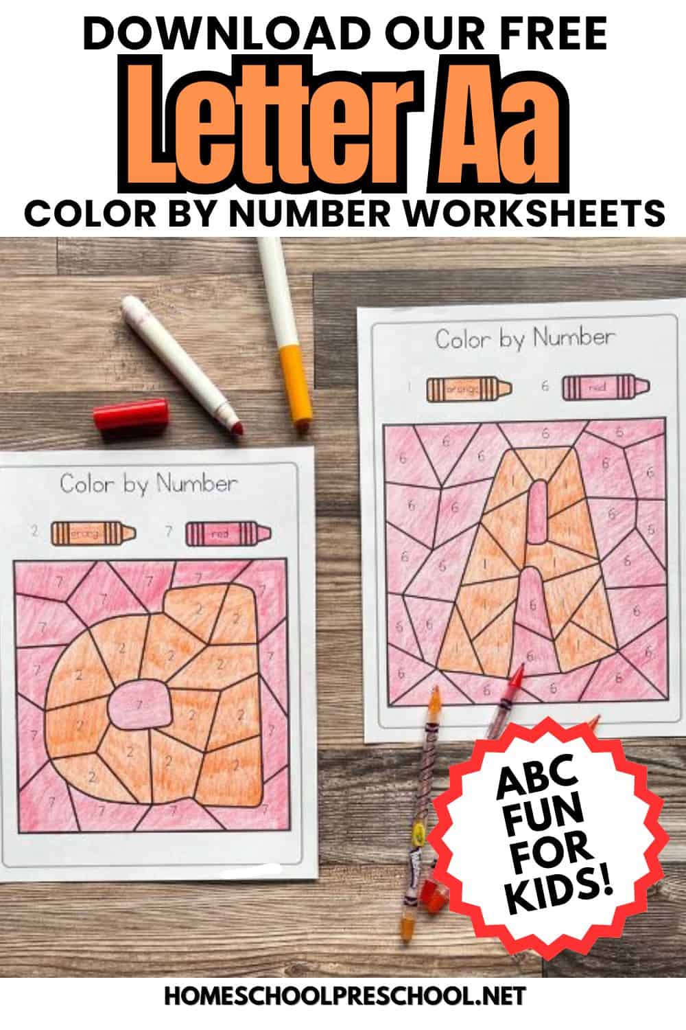 Letter A Color by Number Worksheet for Preschoolers