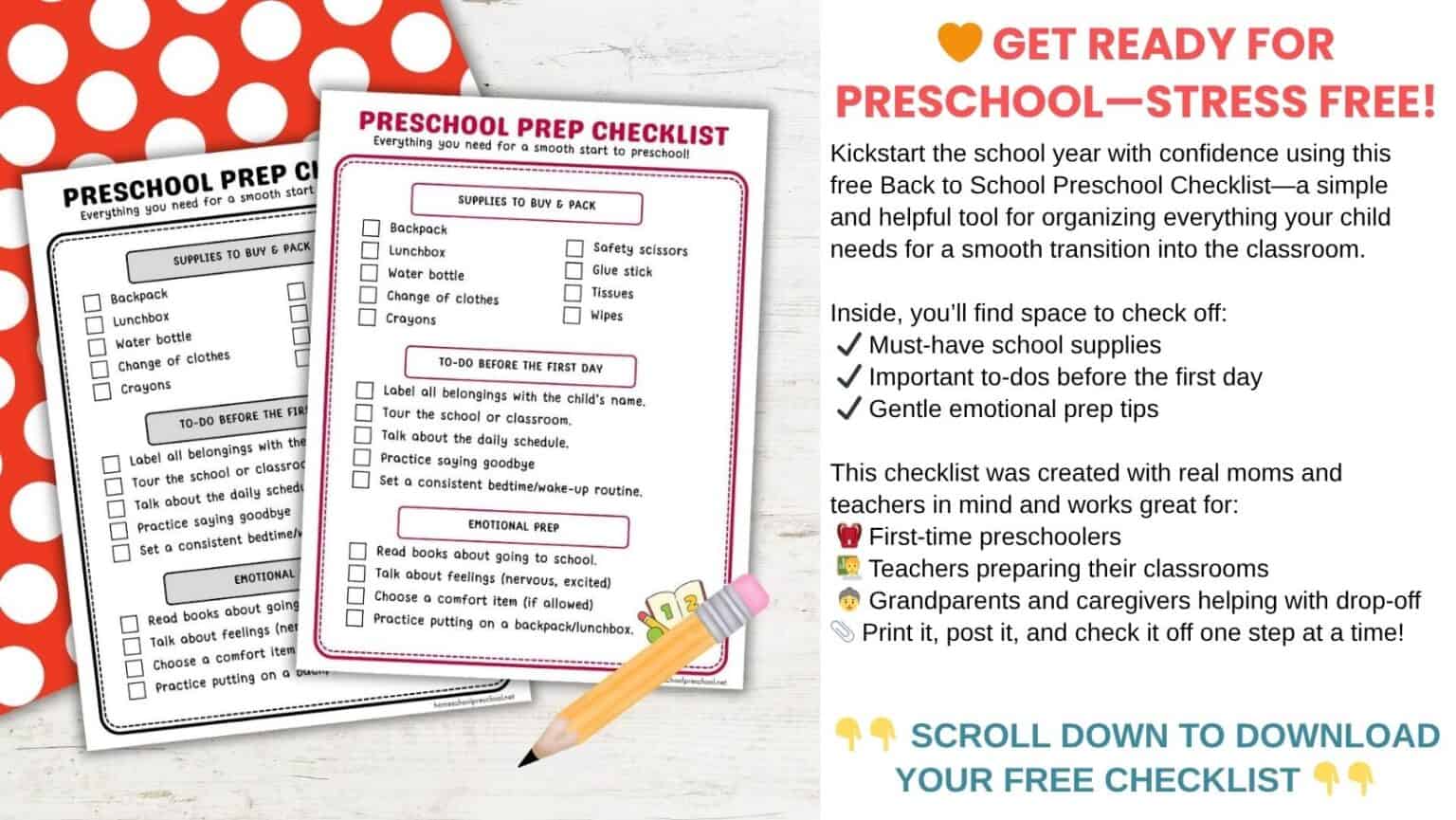 Back to School Preschool Checklist for Parents