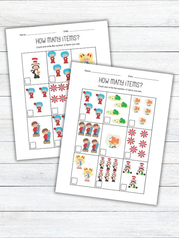 Dr Seuss Counting Worksheets
