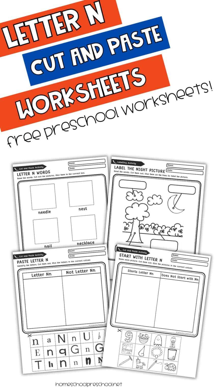 Letter N Cut and Paste Worksheets for Preschool