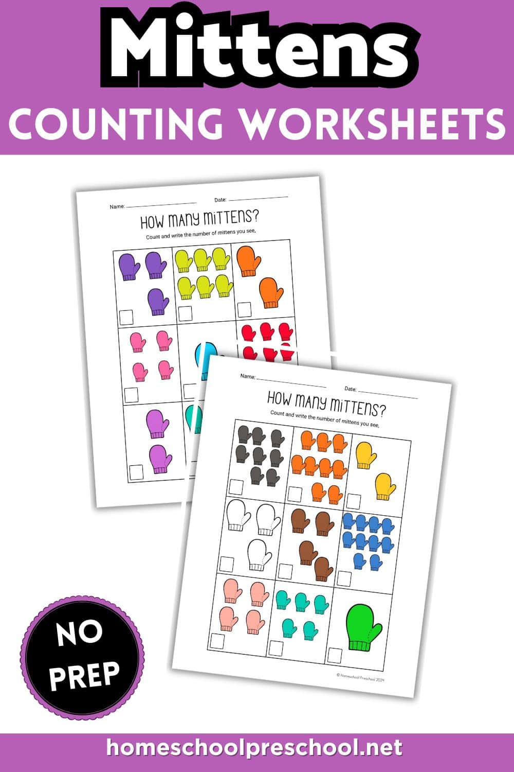 Mitten Counting Worksheets for Preschool