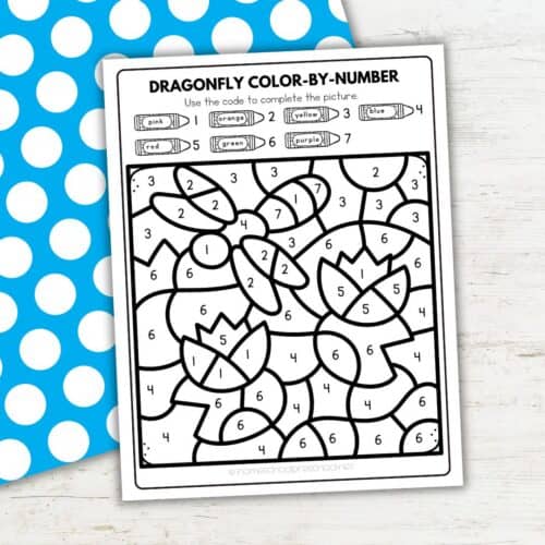 Color by Number Dragonfly Worksheet for Number Recognition