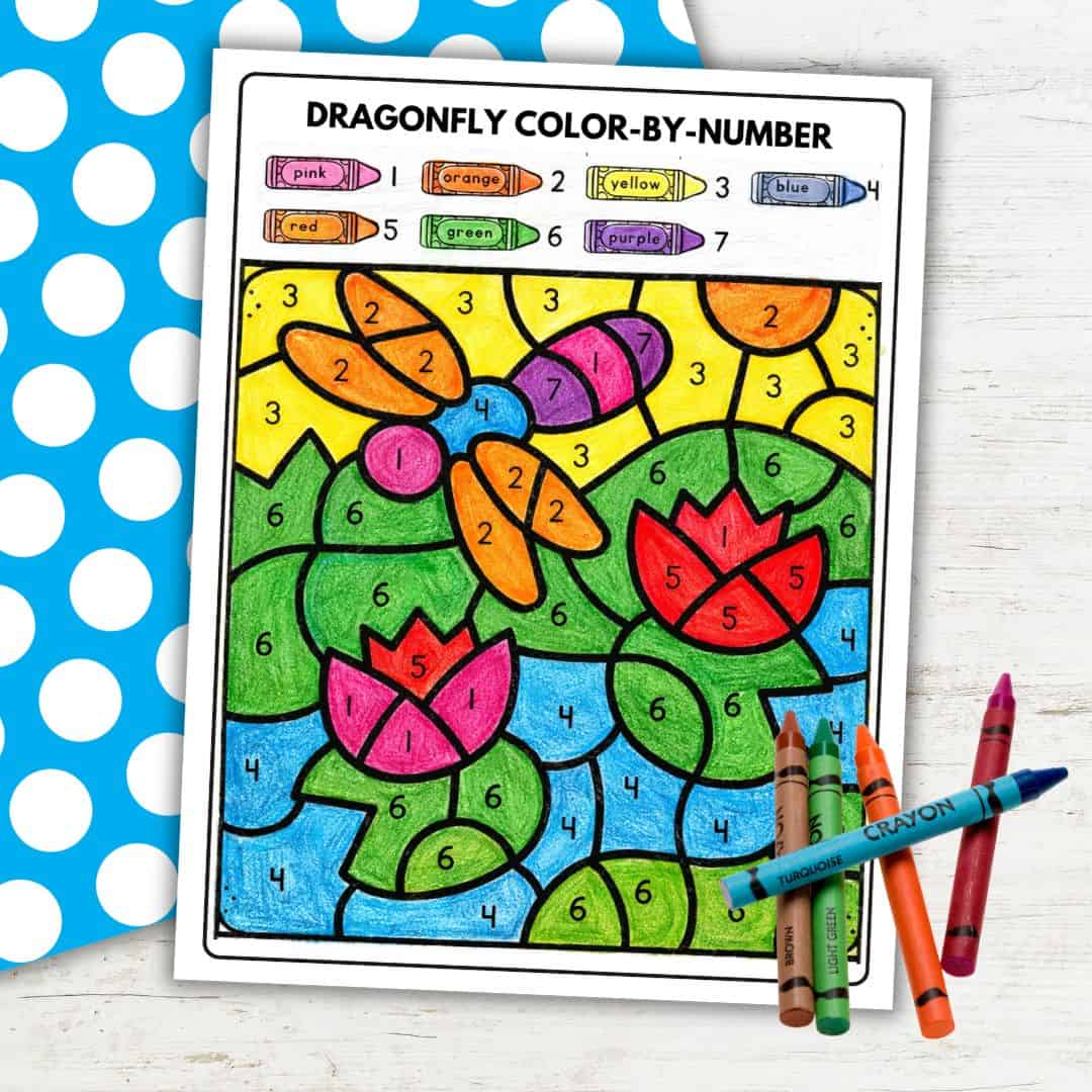 Color by Number Dragonfly Worksheet for Number Recognition