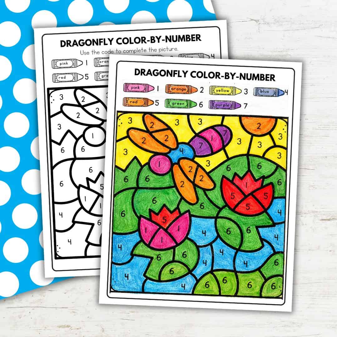 Color by Number Dragonfly Worksheet for Number Recognition