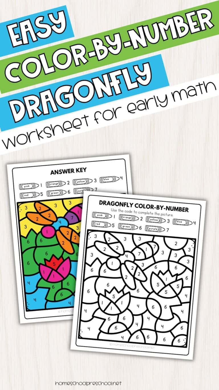 Color by Number Dragonfly Worksheet for Number Recognition