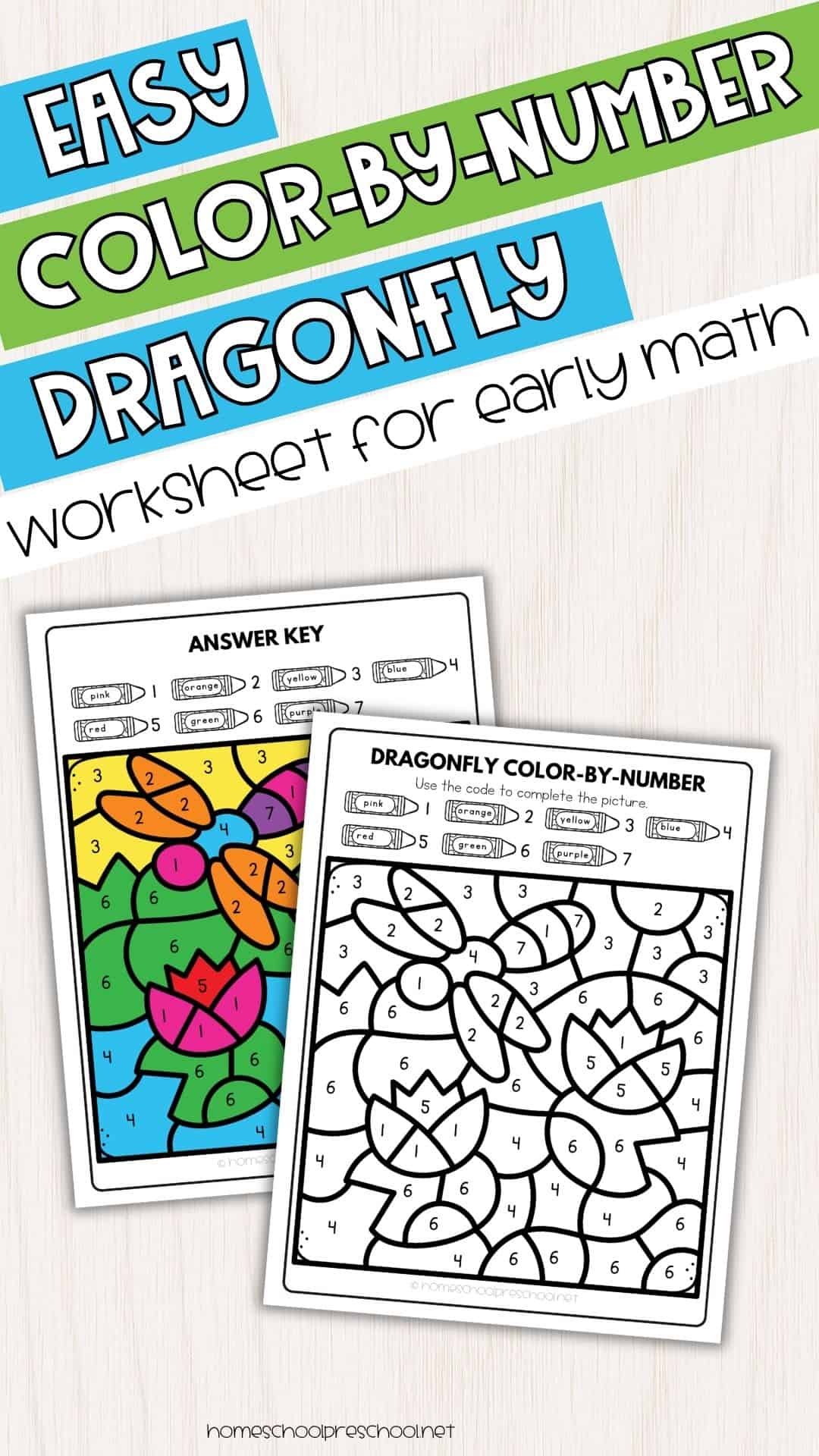Color by Number Dragonfly Worksheet for Number Recognition