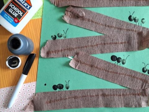 Image for Fingerprint Ant Craft for Kids with Crepe Paper Branches