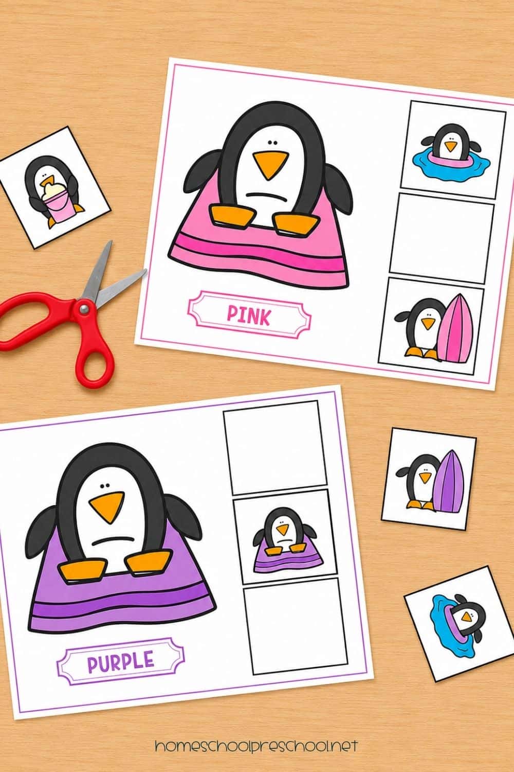 Beach Penguins Color Sorting Activity for Preschoolers